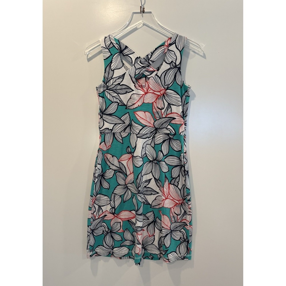 T by Talbots Womens Petite Teal Floral Knit Sleeveless Pocket Dress P VN4900 - Picture 4 of 8